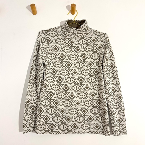 Duluth Geometric Diamond Print Mock Neck Turtleneck Cooling Sweater Top Medium - Picture 1 of 8